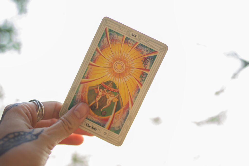 The Sun card from the Thoth tarot created by occultist Aleister Crowley and Lady Frieda Harris in 1943